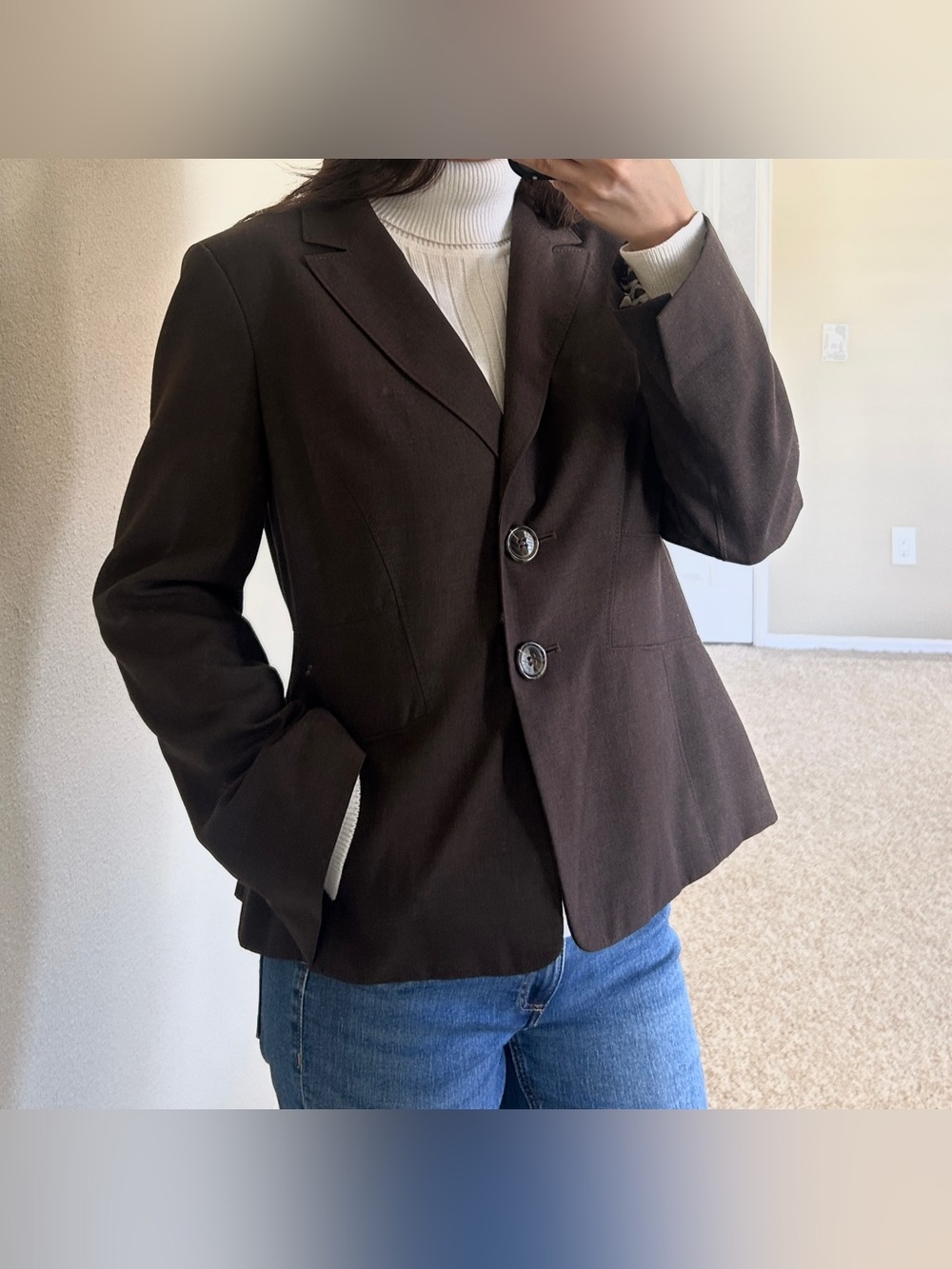 Ann Taylor Petite Brown Blazer with Leopard-Print Lining Work Office Wear